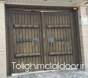 درب فلزی دو لنگه طرح چوب کد ۶۹۳