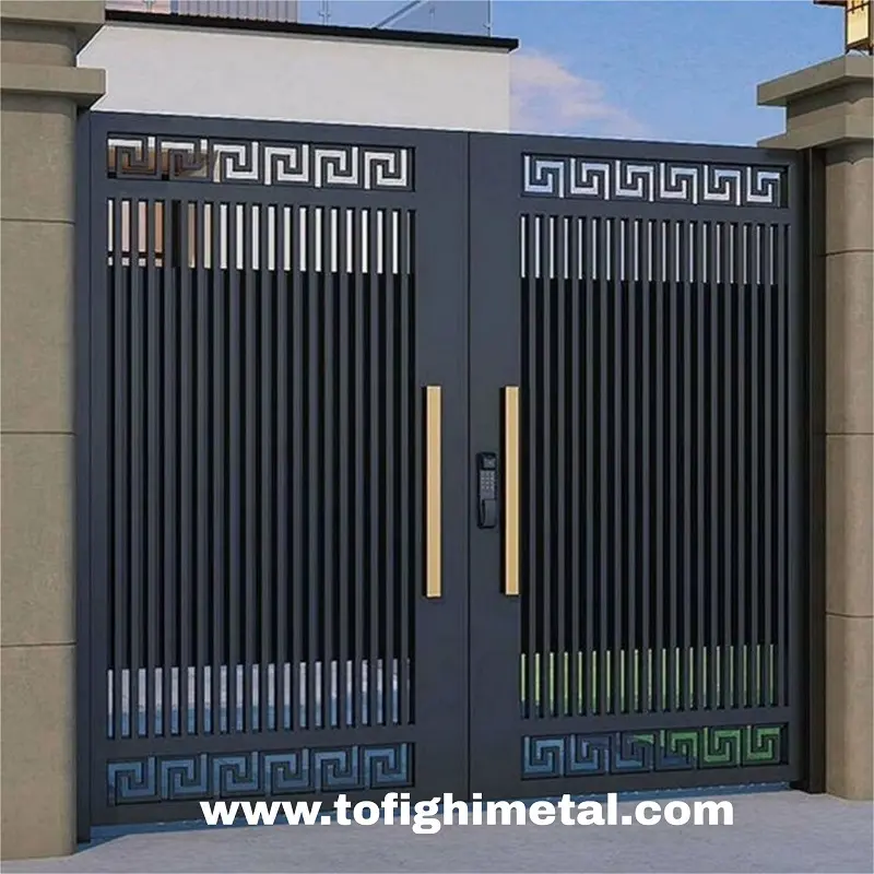 درب حیاط مدرن طرح کیت کتی پروفیلی با کتیبه ورساچ کد 04 2 درب حیاط مدرن کد 04