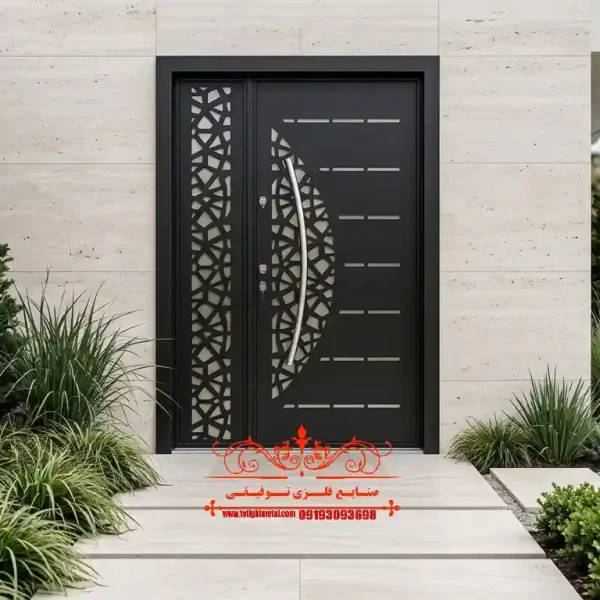 درب اهنی با ورق لیزری کد ۴۳۹ طراحی مدرن CNC با کیفیت ساخت بالا و رنگ الکترواستاتیک