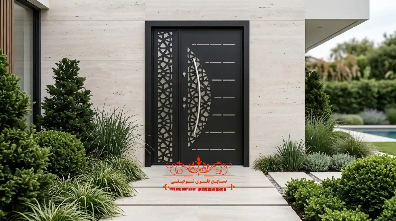 درب اهنی با ورق لیزری کد ۴۳۹ طراحی مدرن CNC با کیفیت ساخت بالا و رنگ الکترواستاتیک