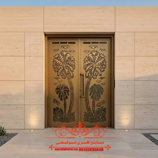 درب فلزی دو لنگه با طرح لیزری کد ۴۴۲ ترکیب امنیت، زیبایی و کیفیت بالا با ضمانت صنایع توفیقی