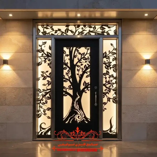 درب فلزی نفر رو با طرح لیزری کد ۴۵۵ با طرح لیزری مدرن و لوکس برای ورودی خانه
