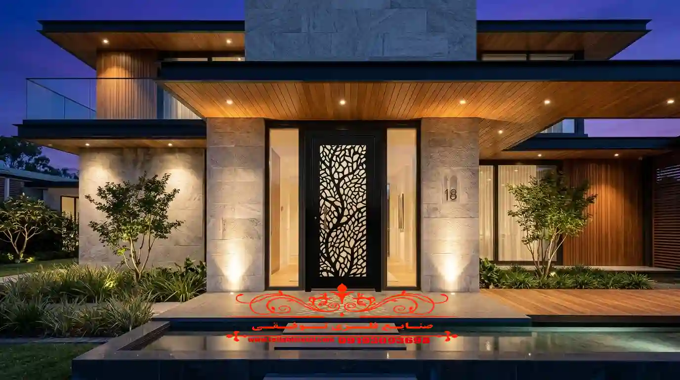 سفارش درب حیاط در بندرعباس 3 درب فلزی نفرو کد ۲۴۵ رنگ مشکی درب لیزری