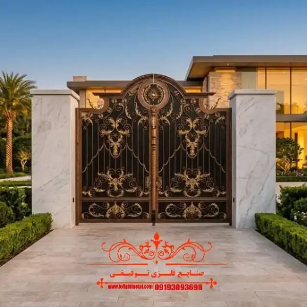 درب فرفورژه طرح تورک کد ۵۲ لوکس طلایی مشکی