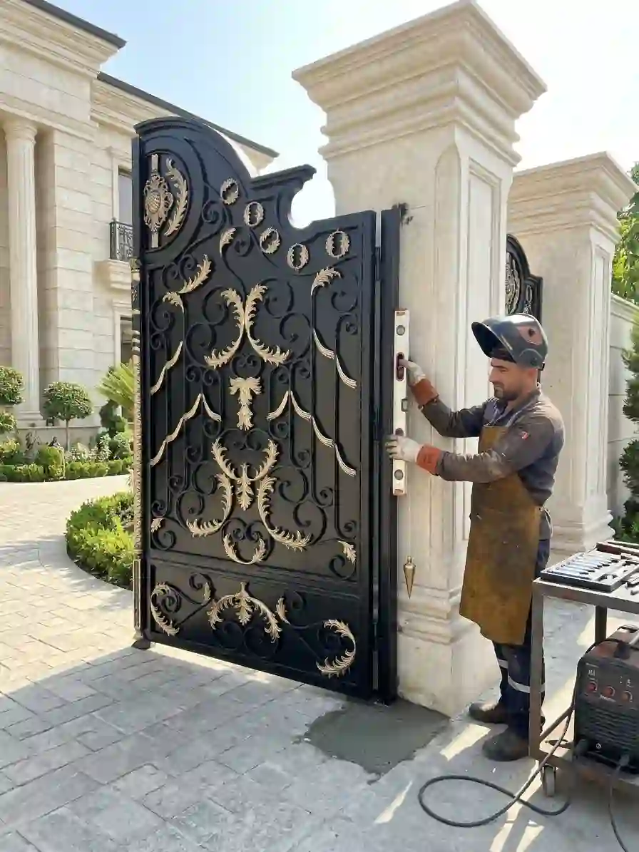 راهنمای جامع و تخصصی نصب درب ویلا: از انتخاب مدل تا اجرای نهایی 4 نصب درب ویلا مدرن برش لیزری صنایع توفیقی
